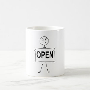 Funny Stick Figure Holding Open Sign  Coffee Mug
