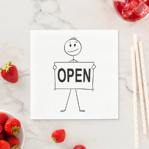 Funny Stick Figure Holding Open Sign  Napkin