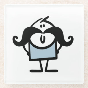 Funny stick man with moustaches glass coaster