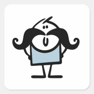 Funny stick man with moustaches square sticker