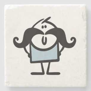 Funny stick man with moustaches stone coaster