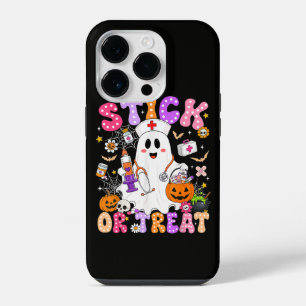Funny Stick Or Treat Cute Nurse Ghost Halloween iPhone 14 Pro Case