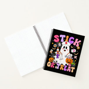 Funny Stick Or Treat Cute Nurse Ghost Halloween Notebook