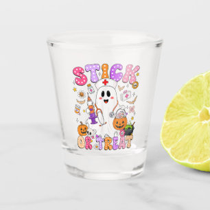Funny Stick Or Treat Cute Nurse Ghost Halloween Shot Glass