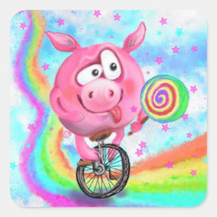 Funny Sticker Circus Acrobat Pig Cyclist