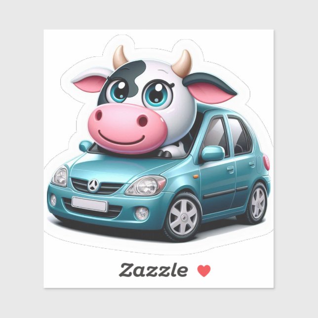 Funny sticker Cow in a car (Sheet)