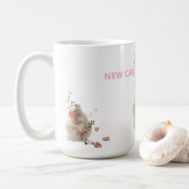 Funny Sticker – NEW CAR, SAME ME Coffee Mug (With Donut)