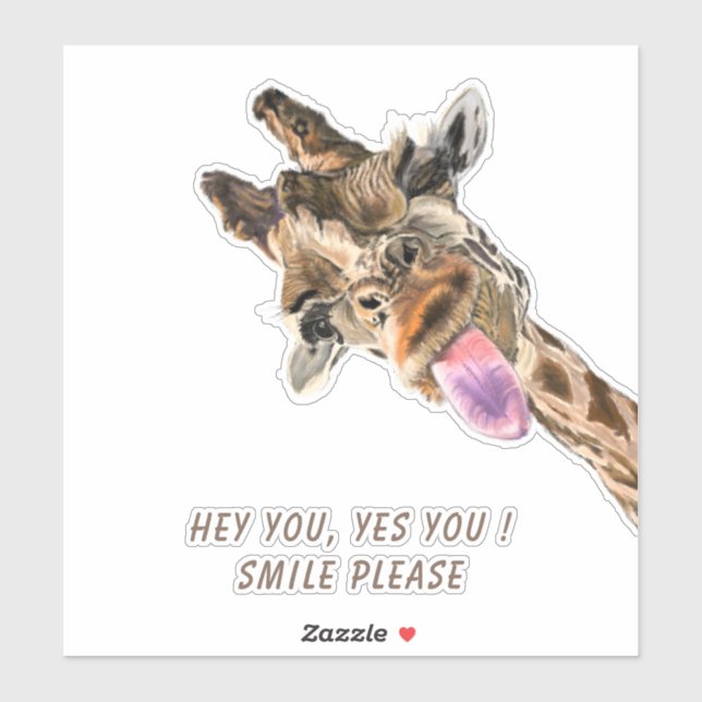 Funny Sticker Playful Giraffe Smile - Custom Text (Sheet)