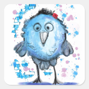 Funny Sticker with Cute Blue Bird - customisable