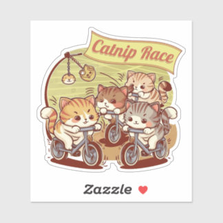 Funny Sticker With Cute Little Kittens On Bicycles