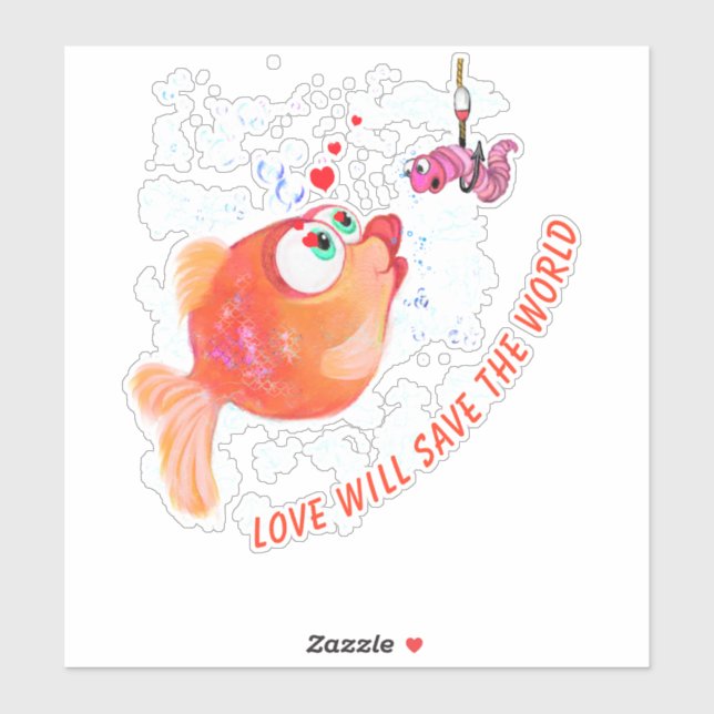Funny Sticker with Fish and Worm - Fun (Sheet)