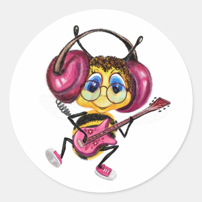 Funny Sticker with Guitar Player Bee (Front)