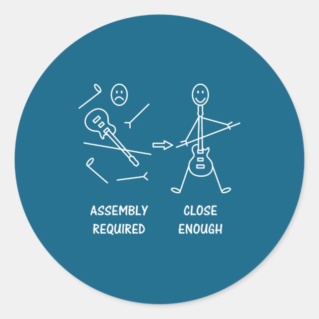 Funny Stickman Guitarist Embly  Classic Round Sticker (Front)