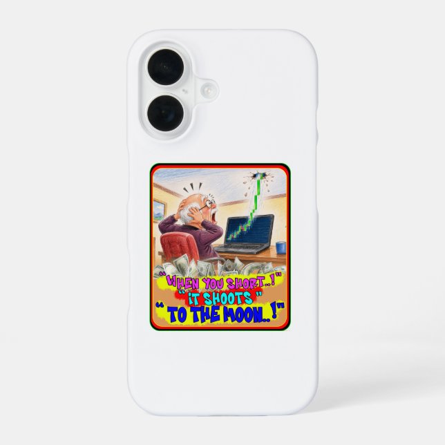 Funny Stock Trader Short Squeeze Panic Drawing iPhone 16 Case (Back)