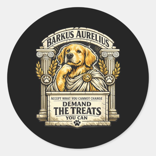 Funny Stoic Philosopher Dog Lover Humour Classic Round Sticker (Front)