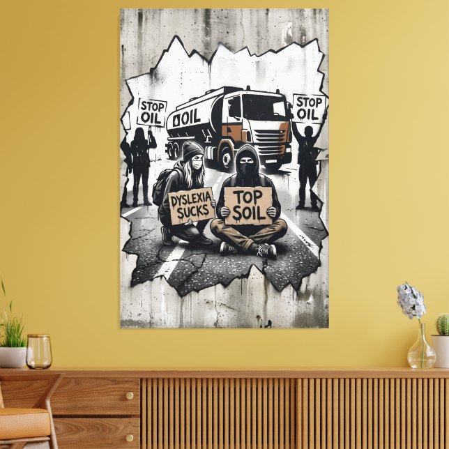 Funny Stop Oil Parody Canvas Print (Insitu(LivingRoom))