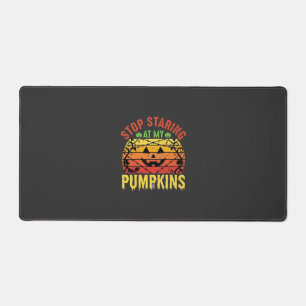 Funny Stop Staring At My Pumpkins Halloween Design Desk Mat