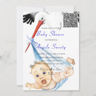 Funny Stork Baby Shower Invitation with QR Code