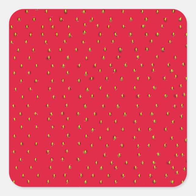 Funny strawberry background red square sticker (Front)