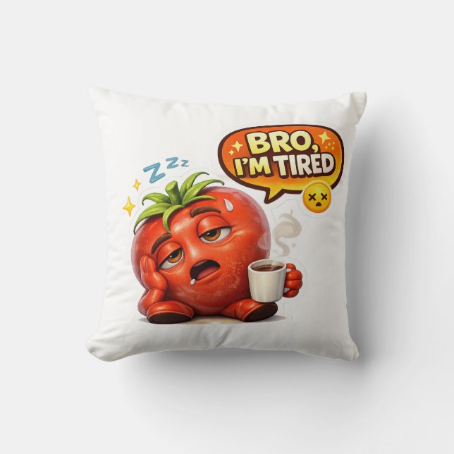 Funny Strawberry "Bro I'm Tired" Graphic Tee Cushion (Front)