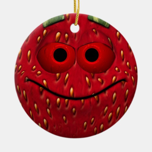 Funny Strawberry Emoticon Ceramic Tree Decoration (Front)