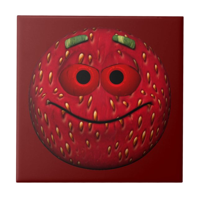 Funny Strawberry Emoticon Tile (Front)