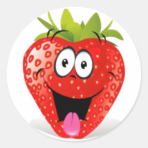 Funny Strawberry Face Sticking Out Tongue Classic Round Sticker