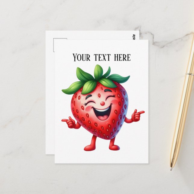 Funny strawberry lovers add text  postcard (Front/Back In Situ)