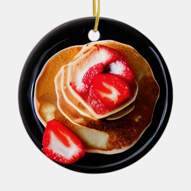 Funny Strawberry Pancakes Pun Christmas  Ceramic Tree Decoration (Front)