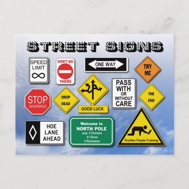 Funny Street (Road) Signs Postcard (Front)