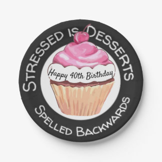 Funny Stressed is Desserts quote Happy Birthday Paper Plate