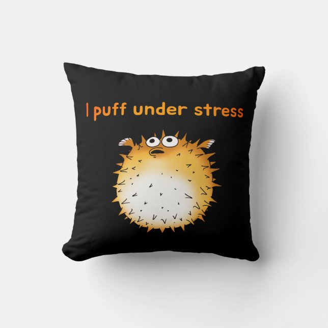Funny Stressed Pufferfish Cartoon Cushion (Front)