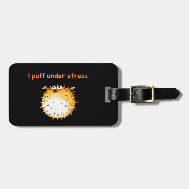 Funny Stressed Pufferfish Cartoon Luggage Tag (Front Horizontal)