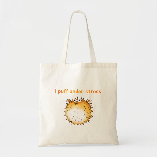 Funny Stressed Pufferfish Cartoon Tote Bag (Front)