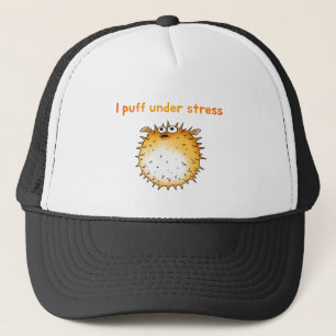 Funny Stressed Pufferfish Cartoon Trucker Hat