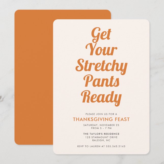 Funny Stretchy Pants Thanksgiving Dinner Invitatio Invitation (Front/Back)