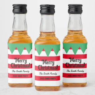 Funny striped Christmas elf suit personalised Liquor Bottle Label