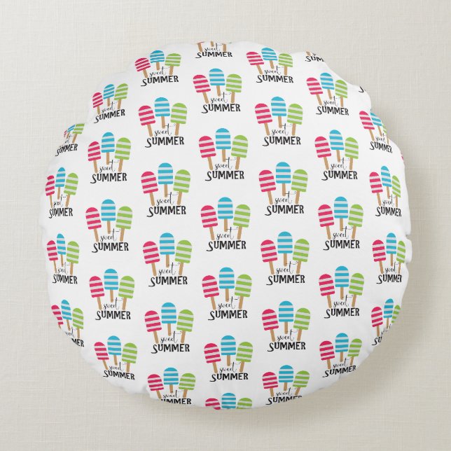 Funny Striped Popsicles Round Cushion (Front)