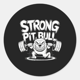 Funny Strong Crucifix Lifting Pitbull Classic Round Sticker