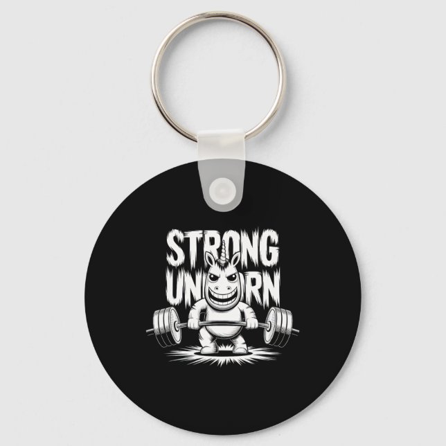 Funny Strong Crucifix Lifting Unicorn  Key Ring (Front)