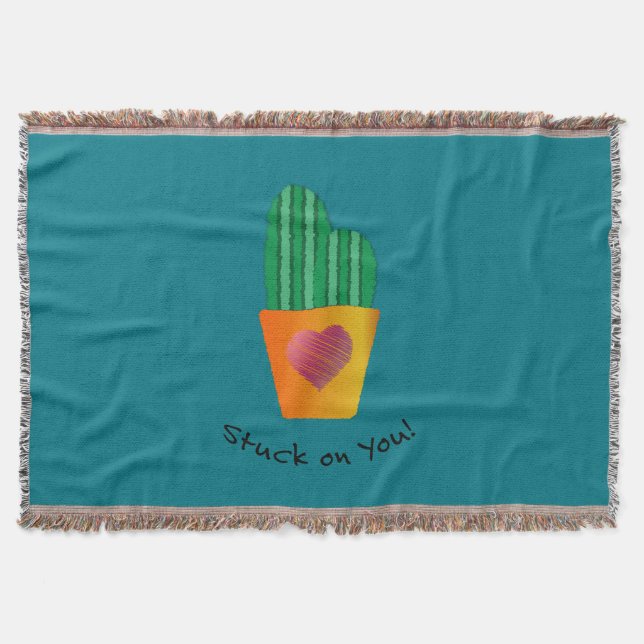 Funny Stuck On You Cactus Throw Blanket (Front)