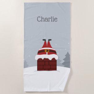 Funny Stuck Santa custom name beach towel