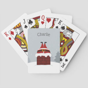 Funny Stuck Santa custom name playing cards