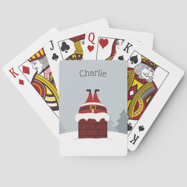 Funny Stuck Santa custom name playing cards (Back)