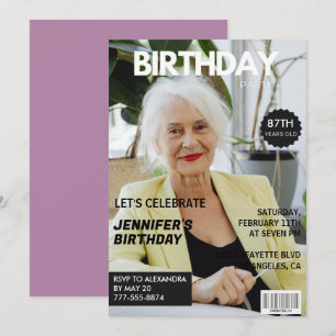 Funny  Stylish Photo Magazine 87th birthday Invitation