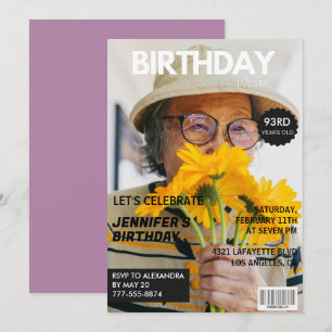 Funny Stylish Photo Magazine 93rd birthday Invitation