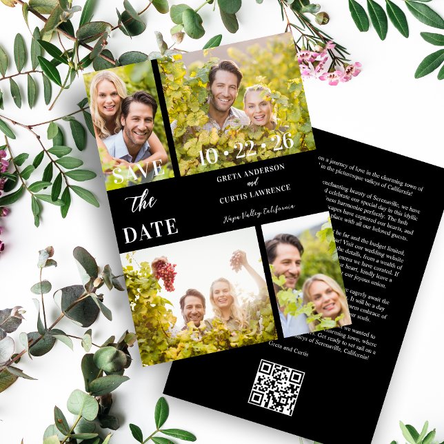 Funny & Stylish Unmatched 4 Multi Photos Wedding Save The Date (Fun & Stylish Unmatched Wedding 4 Multi Photos Collage Save the Date Card with Envelope.)