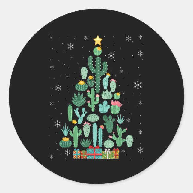 Funny Succulent Christmas Tree Cactus Gardener  Classic Round Sticker (Front)
