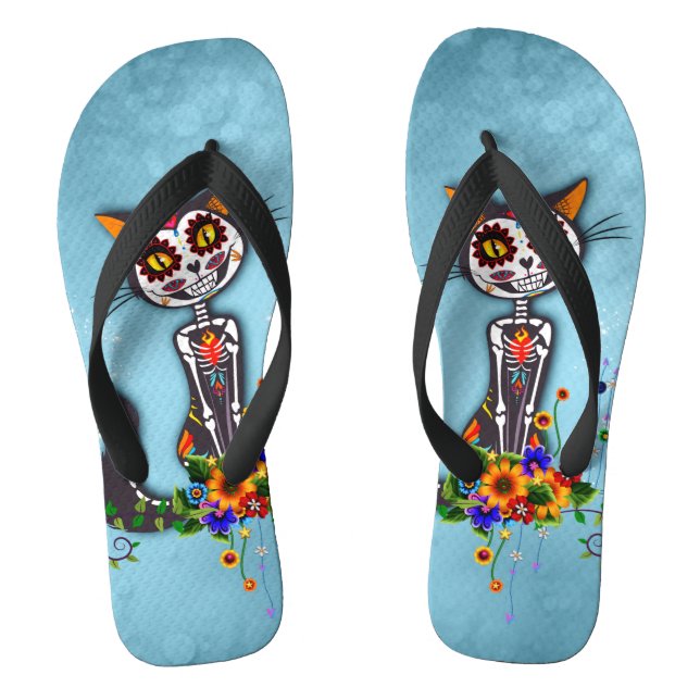 Funny sugar skeleton cat flip flops (Footbed)