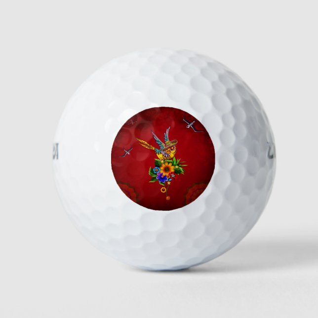 Funny sugar skull bird golf balls (Front)